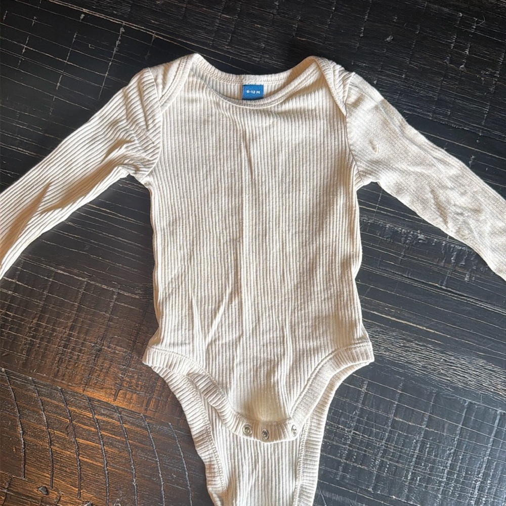 White Ribbed Long Sleeve Bodysuit